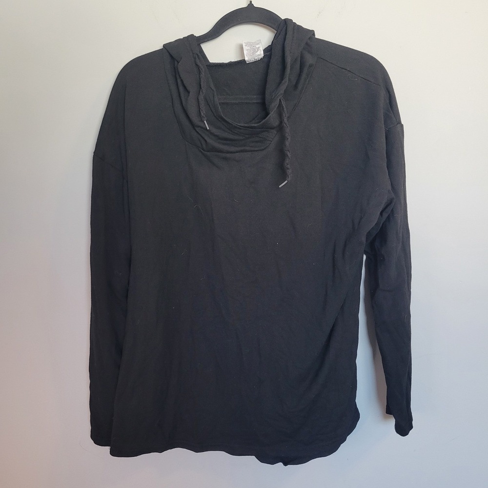 Athletic Works Womens Black Hooded Long Sleeve Cowl Neck Top Large 12-14